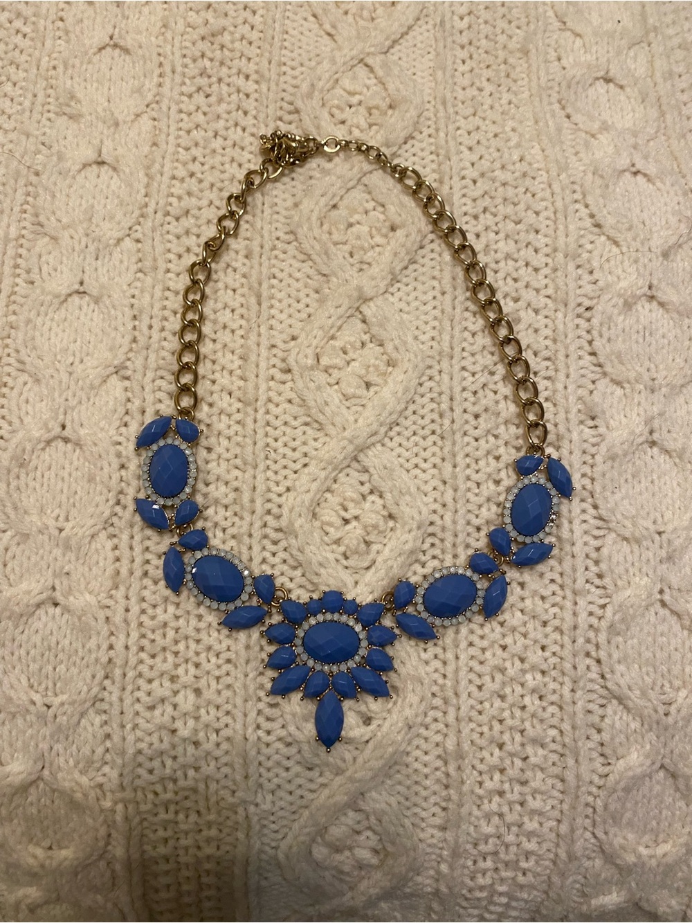 J Crew Gold Chain Blue Statement Necklace - Women. NWOT.